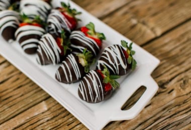 chocolate covered strawberries on tray